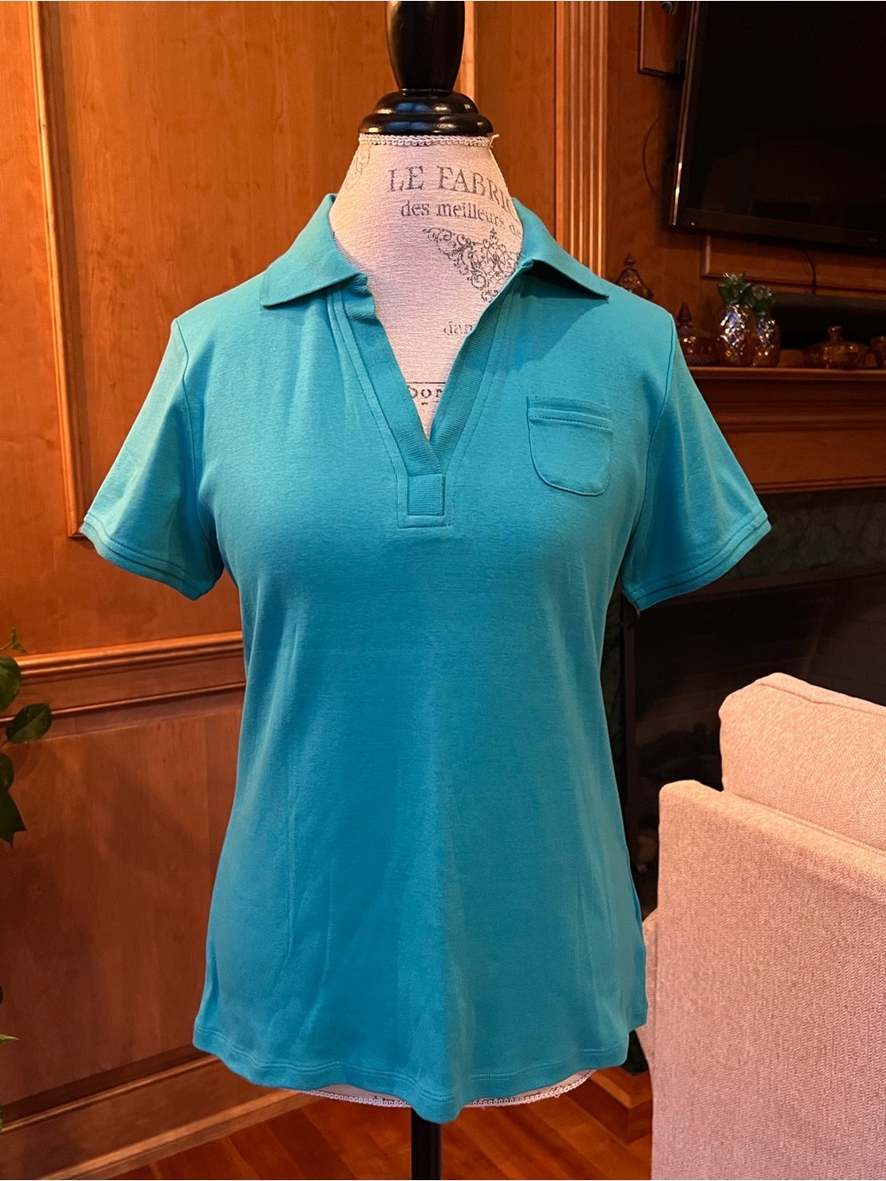 Kim Rogers Teal Short-Sleeve Polo Top Medium